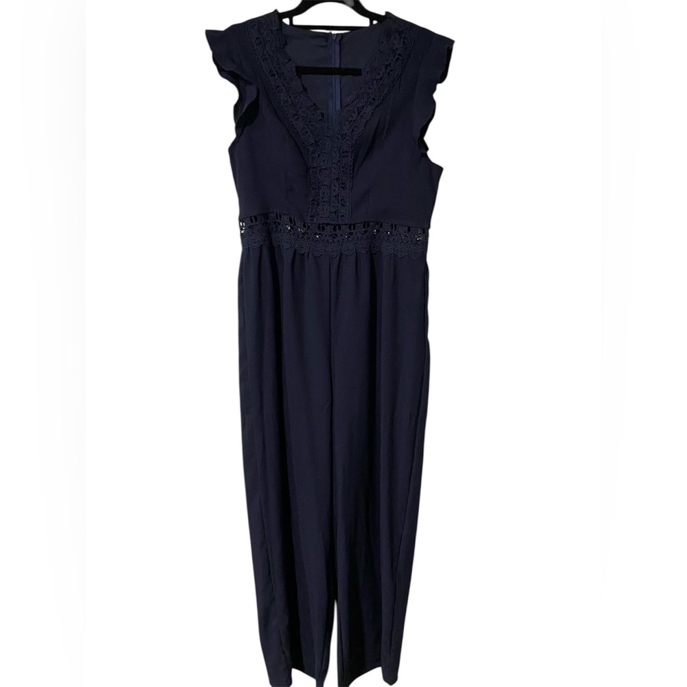SHEIN Navy Blue Lace Trim Jumpsuit
